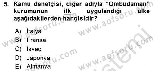 Yerel Yönetimler Dersi 2016 - 2017 Yılı (Final) Dönem Sonu Sınav Soruları 5. Soru