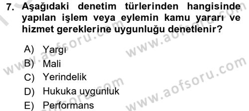 Yerel Yönetimler Dersi 2016 - 2017 Yılı (Final) Dönem Sonu Sınav Soruları 7. Soru