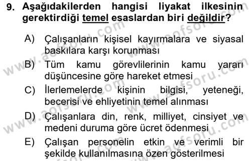 Yerel Yönetimler Dersi 2016 - 2017 Yılı (Final) Dönem Sonu Sınav Soruları 9. Soru