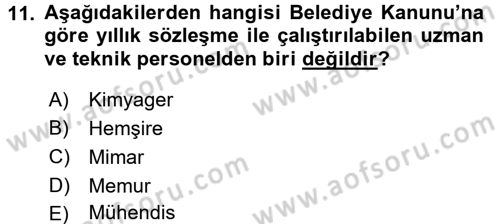 Yerel Yönetimler Dersi 2017 - 2018 Yılı 3 Ders Sınav Soruları 11. Soru