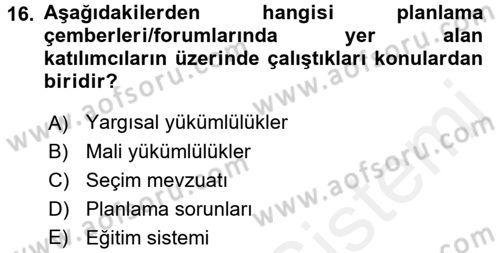 Yerel Yönetimler Dersi 2017 - 2018 Yılı 3 Ders Sınav Soruları 16. Soru
