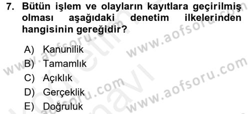 Yerel Yönetimler Dersi 2017 - 2018 Yılı 3 Ders Sınav Soruları 7. Soru