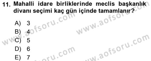 Yerel Yönetimler Dersi 2017 - 2018 Yılı (Vize) Ara Sınav Soruları 11. Soru