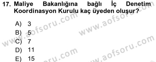 Yerel Yönetimler Dersi 2017 - 2018 Yılı (Vize) Ara Sınav Soruları 17. Soru