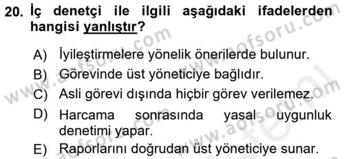 Yerel Yönetimler Dersi 2017 - 2018 Yılı (Vize) Ara Sınav Soruları 20. Soru