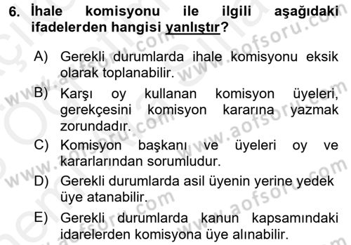 Yerel Yönetimler Dersi 2017 - 2018 Yılı (Vize) Ara Sınav Soruları 6. Soru