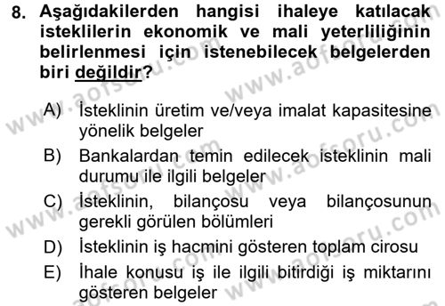 Yerel Yönetimler Dersi 2017 - 2018 Yılı (Vize) Ara Sınav Soruları 8. Soru