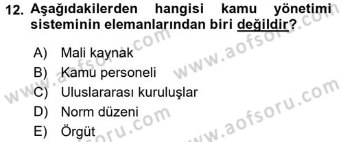 Yerel Yönetimler Dersi 2017 - 2018 Yılı (Final) Dönem Sonu Sınav Soruları 12. Soru