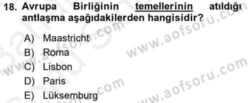 Yerel Yönetimler Dersi 2017 - 2018 Yılı (Final) Dönem Sonu Sınav Soruları 18. Soru