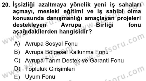 Yerel Yönetimler Dersi 2017 - 2018 Yılı (Final) Dönem Sonu Sınav Soruları 20. Soru
