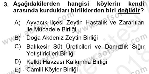 Yerel Yönetimler Dersi 2017 - 2018 Yılı (Final) Dönem Sonu Sınav Soruları 3. Soru