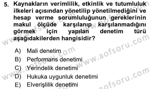Yerel Yönetimler Dersi 2017 - 2018 Yılı (Final) Dönem Sonu Sınav Soruları 5. Soru