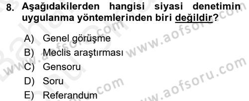 Yerel Yönetimler Dersi 2017 - 2018 Yılı (Final) Dönem Sonu Sınav Soruları 8. Soru