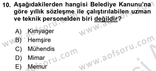 Yerel Yönetimler Dersi 2018 - 2019 Yılı 3 Ders Sınav Soruları 10. Soru