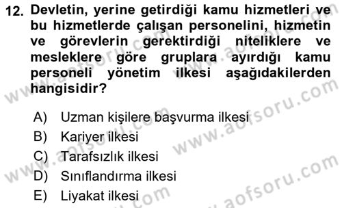 Yerel Yönetimler Dersi 2018 - 2019 Yılı 3 Ders Sınav Soruları 12. Soru