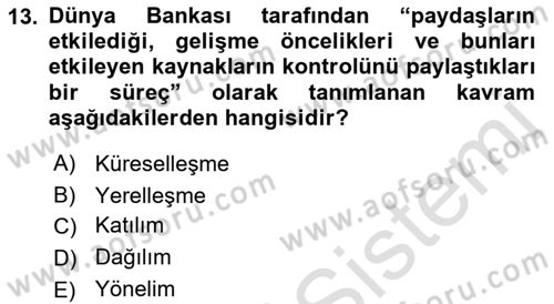 Yerel Yönetimler Dersi 2018 - 2019 Yılı 3 Ders Sınav Soruları 13. Soru