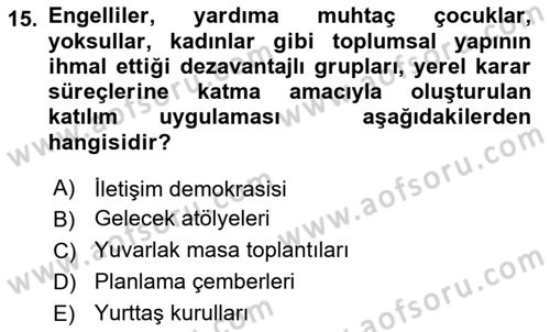 Yerel Yönetimler Dersi 2018 - 2019 Yılı 3 Ders Sınav Soruları 15. Soru