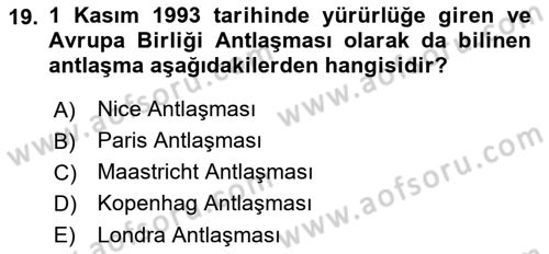 Yerel Yönetimler Dersi 2018 - 2019 Yılı 3 Ders Sınav Soruları 19. Soru