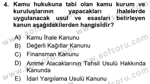 Yerel Yönetimler Dersi 2018 - 2019 Yılı 3 Ders Sınav Soruları 4. Soru