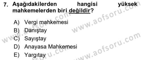 Yerel Yönetimler Dersi 2018 - 2019 Yılı 3 Ders Sınav Soruları 7. Soru