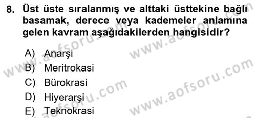 Yerel Yönetimler Dersi 2018 - 2019 Yılı 3 Ders Sınav Soruları 8. Soru