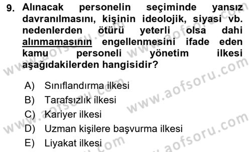 Yerel Yönetimler Dersi 2018 - 2019 Yılı 3 Ders Sınav Soruları 9. Soru