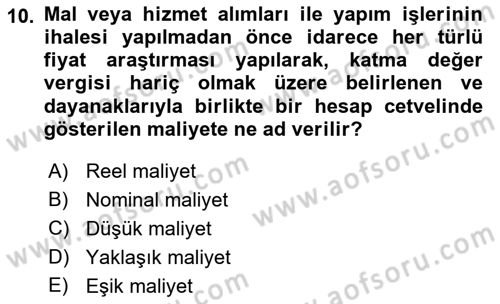 Yerel Yönetimler Dersi 2018 - 2019 Yılı (Vize) Ara Sınav Soruları 10. Soru