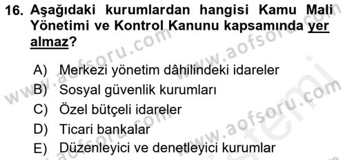 Yerel Yönetimler Dersi 2018 - 2019 Yılı (Vize) Ara Sınav Soruları 16. Soru