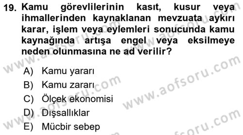 Yerel Yönetimler Dersi 2018 - 2019 Yılı (Vize) Ara Sınav Soruları 19. Soru