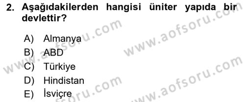 Yerel Yönetimler Dersi 2018 - 2019 Yılı (Vize) Ara Sınav Soruları 2. Soru