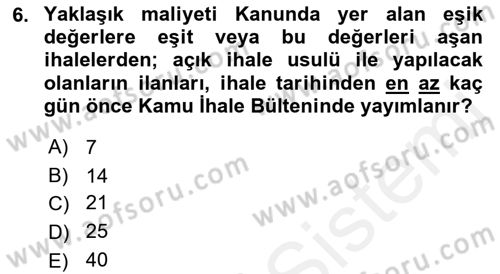 Yerel Yönetimler Dersi 2018 - 2019 Yılı (Vize) Ara Sınav Soruları 6. Soru