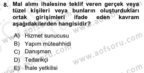 Yerel Yönetimler Dersi 2018 - 2019 Yılı (Vize) Ara Sınav Soruları 8. Soru