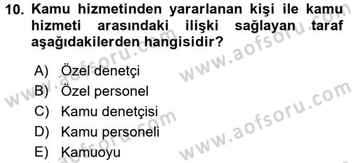 Yerel Yönetimler Dersi 2018 - 2019 Yılı (Final) Dönem Sonu Sınav Soruları 10. Soru