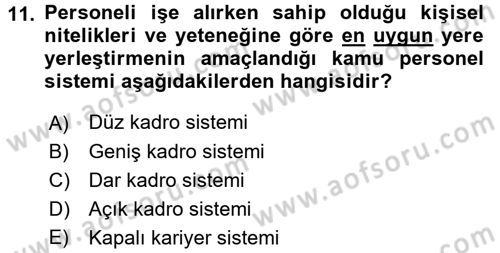 Yerel Yönetimler Dersi 2018 - 2019 Yılı (Final) Dönem Sonu Sınav Soruları 11. Soru