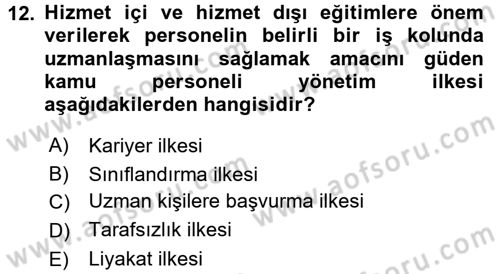 Yerel Yönetimler Dersi 2018 - 2019 Yılı (Final) Dönem Sonu Sınav Soruları 12. Soru