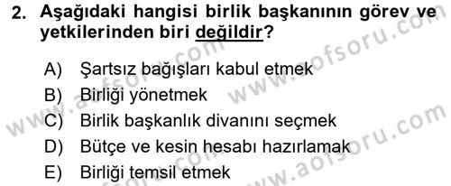 Yerel Yönetimler Dersi 2018 - 2019 Yılı (Final) Dönem Sonu Sınav Soruları 2. Soru
