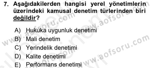 Yerel Yönetimler Dersi 2018 - 2019 Yılı (Final) Dönem Sonu Sınav Soruları 7. Soru