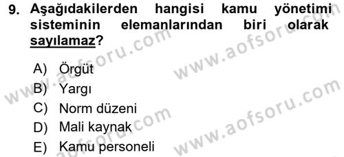 Yerel Yönetimler Dersi 2018 - 2019 Yılı (Final) Dönem Sonu Sınav Soruları 9. Soru
