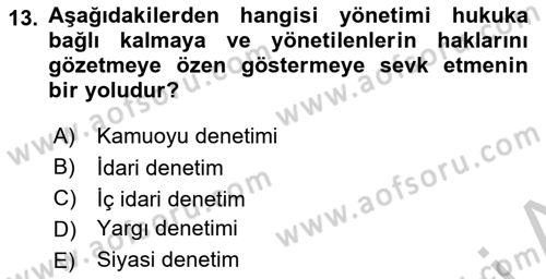 Yerel Yönetimler Dersi 2018 - 2019 Yılı Yaz Okulu Sınav Soruları 13. Soru