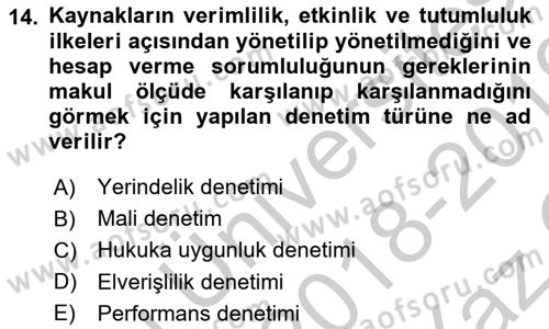 Yerel Yönetimler Dersi 2018 - 2019 Yılı Yaz Okulu Sınav Soruları 14. Soru