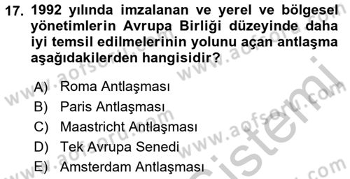 Yerel Yönetimler Dersi 2018 - 2019 Yılı Yaz Okulu Sınav Soruları 17. Soru