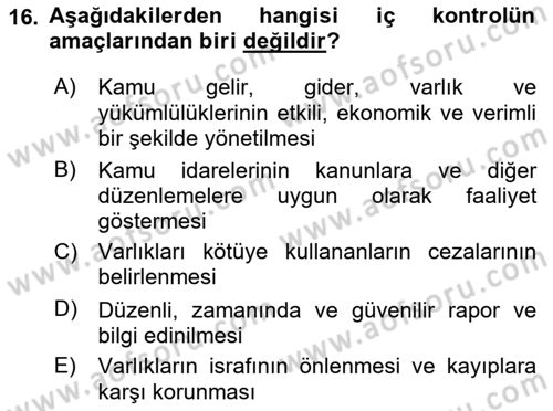 Yerel Yönetimler Dersi 2020 - 2021 Yılı (Vize) Ara Sınav Soruları 16. Soru