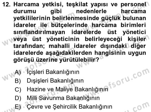 Yerel Yönetimler Dersi 2020 - 2021 Yılı Yaz Okulu Sınav Soruları 12. Soru