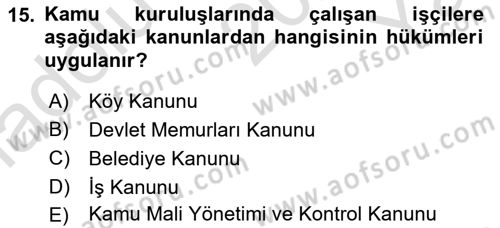 Yerel Yönetimler Dersi 2020 - 2021 Yılı Yaz Okulu Sınav Soruları 15. Soru