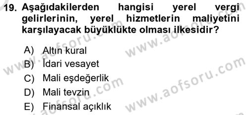 Yerel Yönetimler Dersi 2020 - 2021 Yılı Yaz Okulu Sınav Soruları 19. Soru