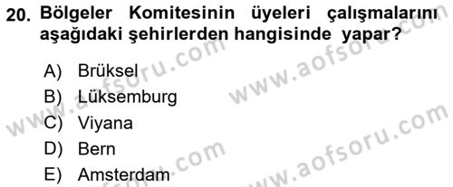 Yerel Yönetimler Dersi 2020 - 2021 Yılı Yaz Okulu Sınav Soruları 20. Soru