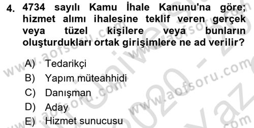 Yerel Yönetimler Dersi 2020 - 2021 Yılı Yaz Okulu Sınav Soruları 4. Soru