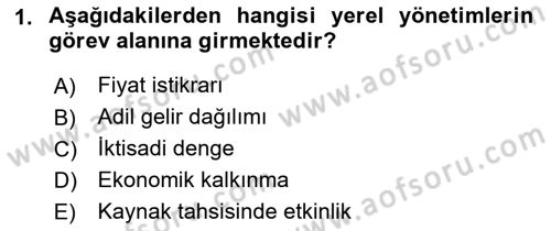 Yerel Yönetimler Dersi 2021 - 2022 Yılı (Vize) Ara Sınav Soruları 1. Soru