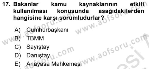 Yerel Yönetimler Dersi 2021 - 2022 Yılı (Vize) Ara Sınav Soruları 17. Soru