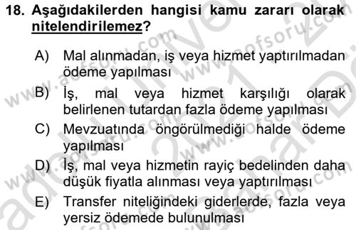 Yerel Yönetimler Dersi 2021 - 2022 Yılı (Vize) Ara Sınav Soruları 18. Soru